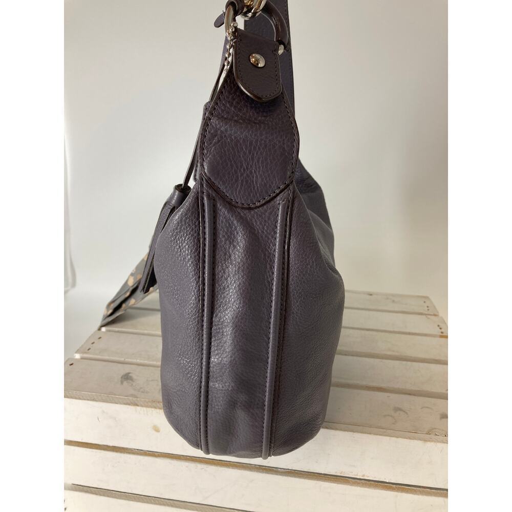 COACH F23960 PURPLE -GRAY PEBBLED LEATHER HOBO BAG - Picture 7 of 16